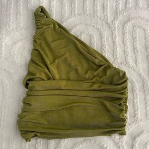 One shoulder Green Ruched Crop Top